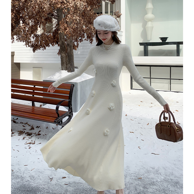 France style bottoming temperament dress slim knitted long dress