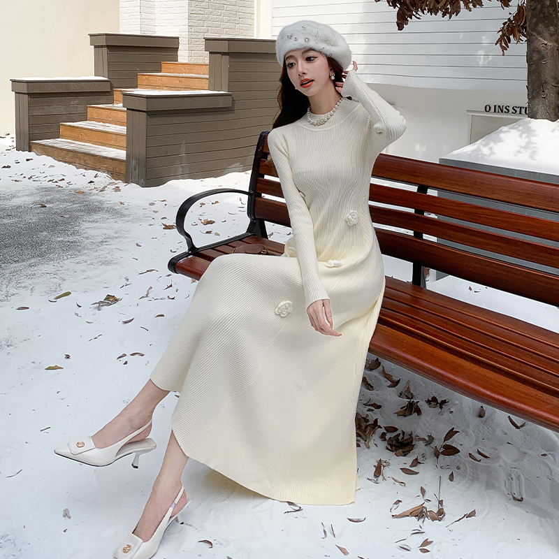 France style bottoming temperament dress slim knitted long dress