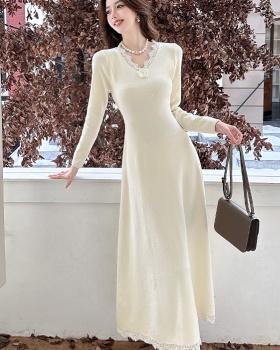 V-neck dress knitted long dress for women