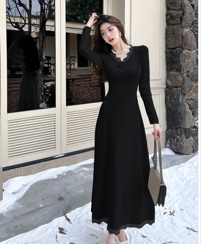 V-neck dress knitted long dress for women