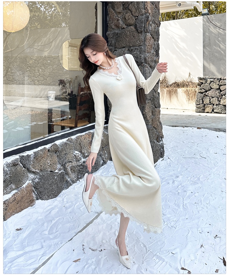 V-neck dress knitted long dress for women