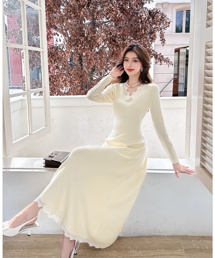 V-neck dress knitted long dress for women