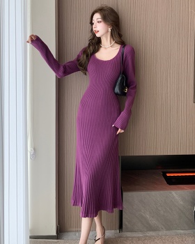 Exceed knee bottoming dress France style long sweater dress