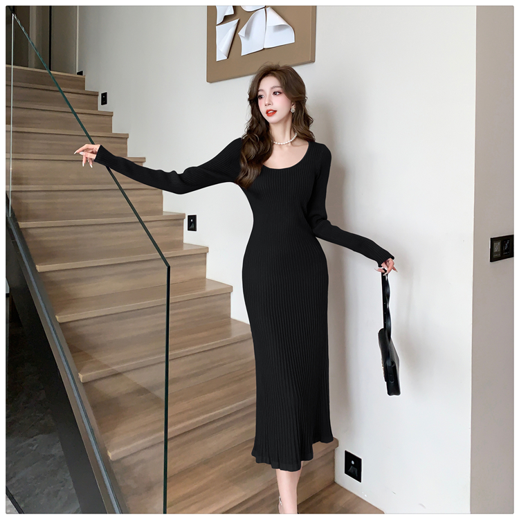 Exceed knee bottoming dress France style long sweater dress