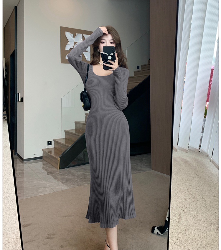 Exceed knee bottoming dress France style long sweater dress