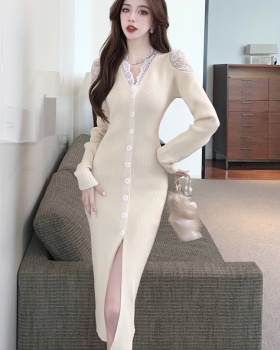 Sexy lace France style long dress swan temperament sweater