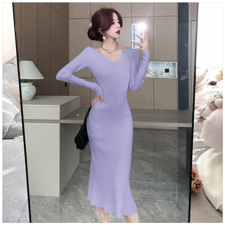 Knitted France style dress slim sweater dress for women