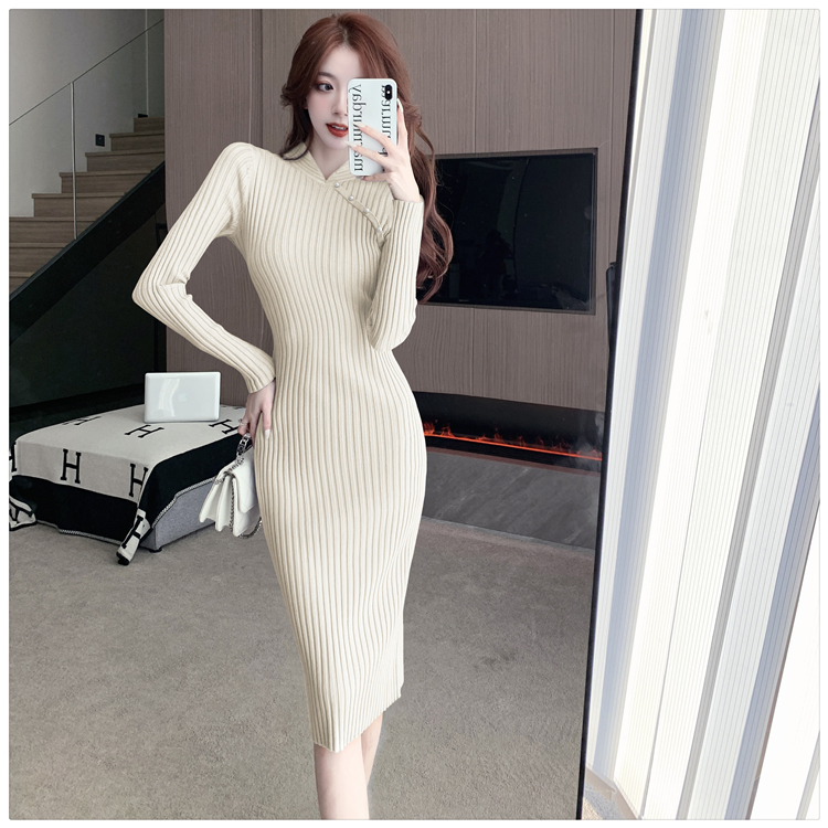 Chinese style slim cheongsam long pearl dress