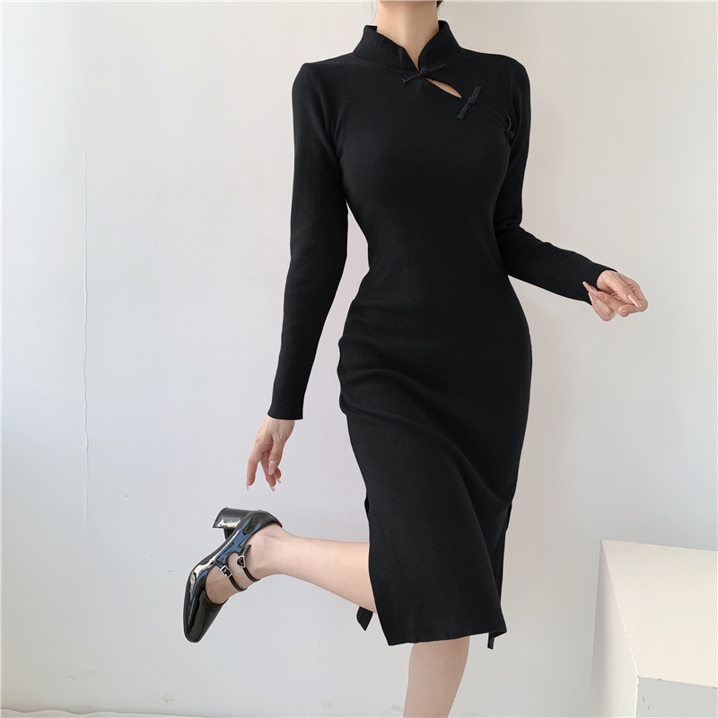 Autumn and winter slim cheongsam inside the ride dress