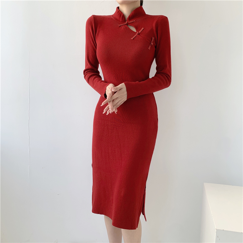 Autumn and winter slim cheongsam inside the ride dress