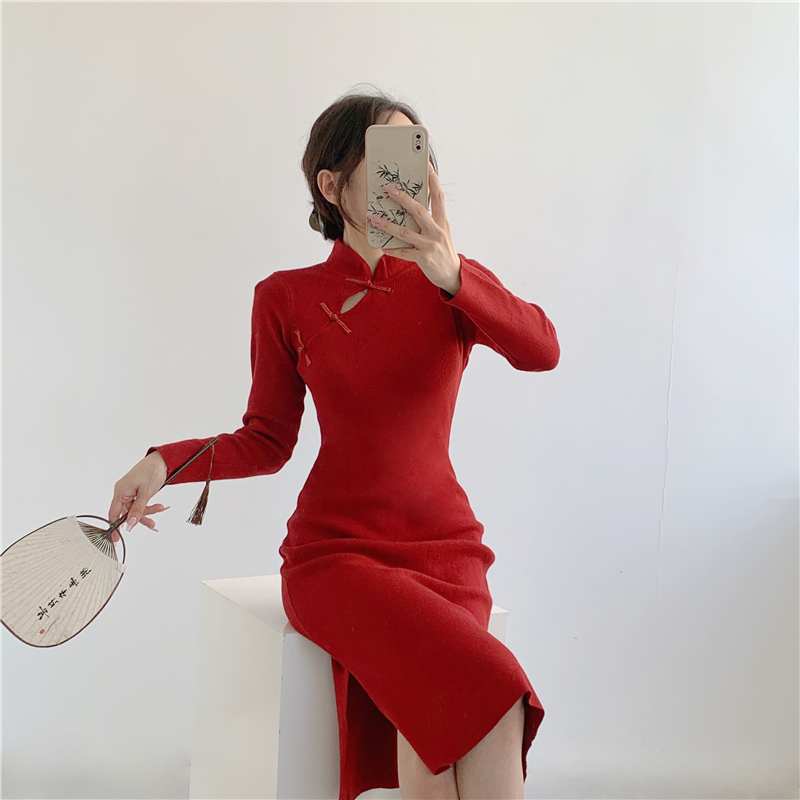 Autumn and winter slim cheongsam inside the ride dress