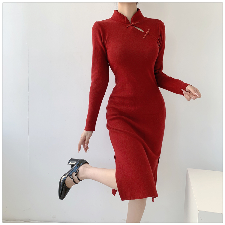 Autumn and winter slim cheongsam inside the ride dress