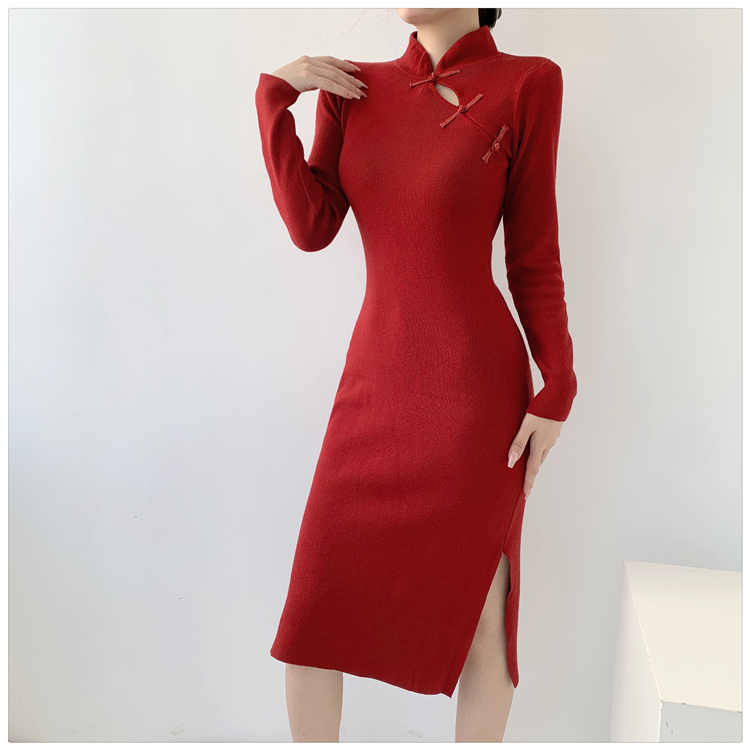 Autumn and winter slim cheongsam inside the ride dress