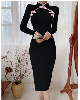 Chinese style unique cheongsam knitted dress