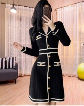 Temperament sweater dress mixed colors dress for women