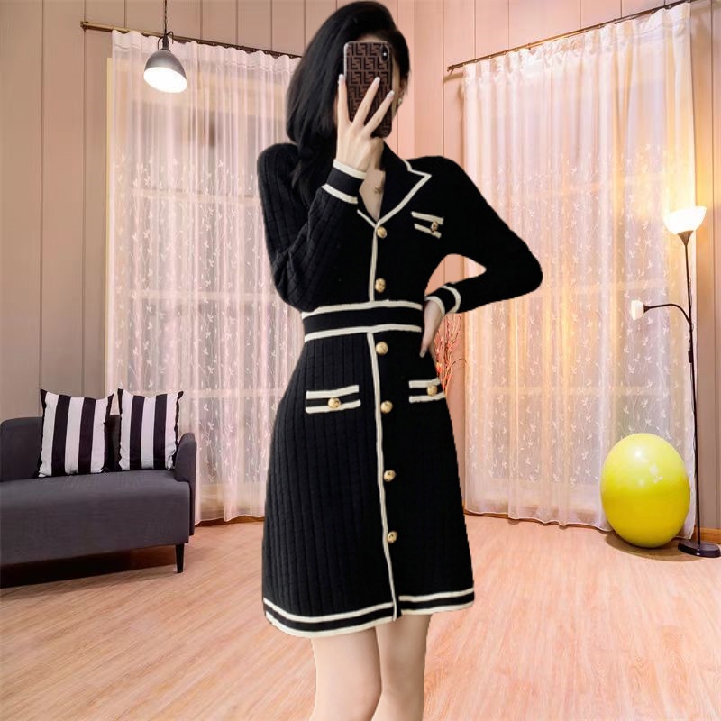 Temperament sweater dress mixed colors dress for women