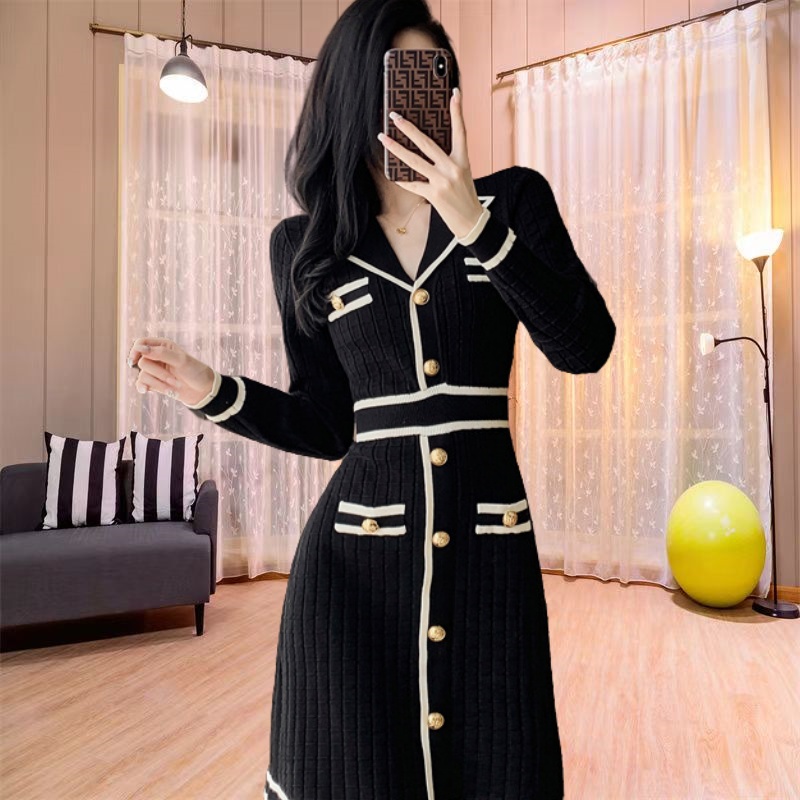 Temperament sweater dress mixed colors dress for women