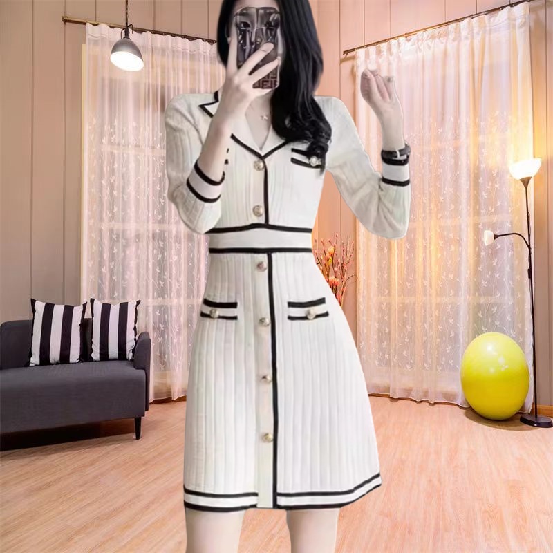 Temperament sweater dress mixed colors dress for women