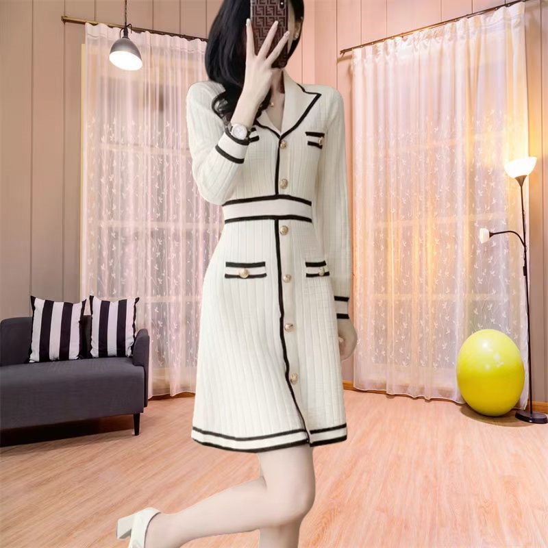 Temperament sweater dress mixed colors dress for women