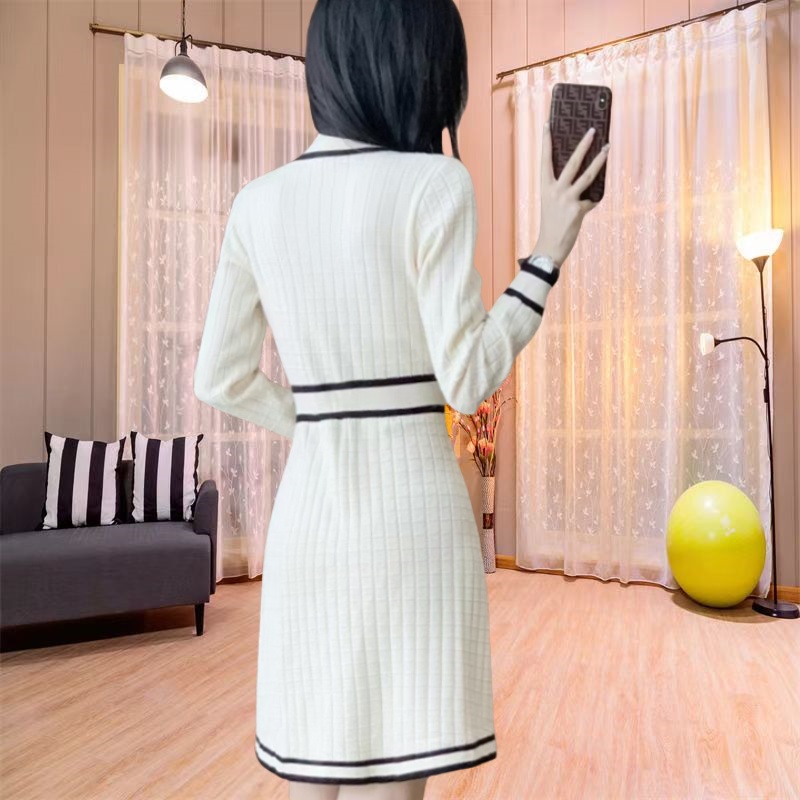 Temperament sweater dress mixed colors dress for women