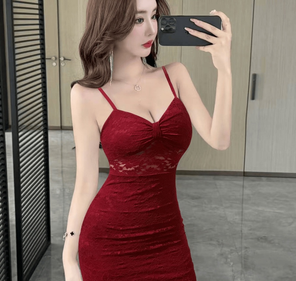 Nightclub lace tight sling sexy night show low-cut dress