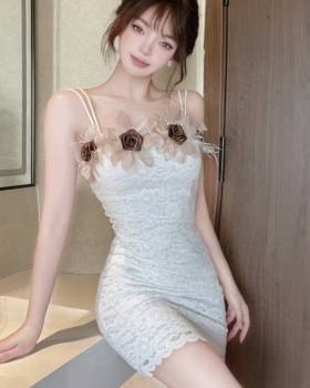 Splice lace short sling bottoming sexy flowers dress