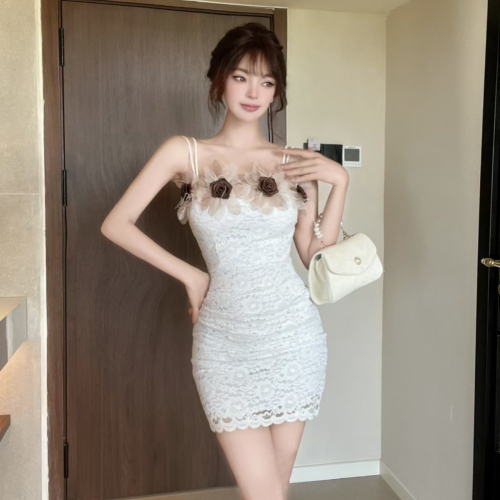 Splice lace short sling bottoming sexy flowers dress