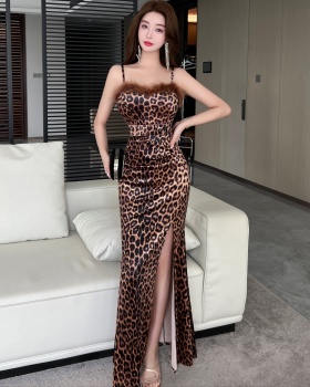 Golden velvet sexy long dress long nightclub dress