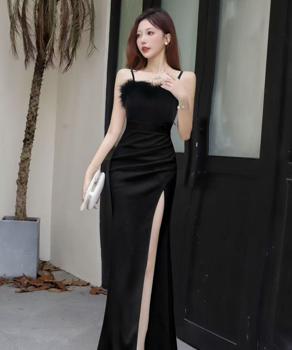 Slim long dress wrapped chest evening dress