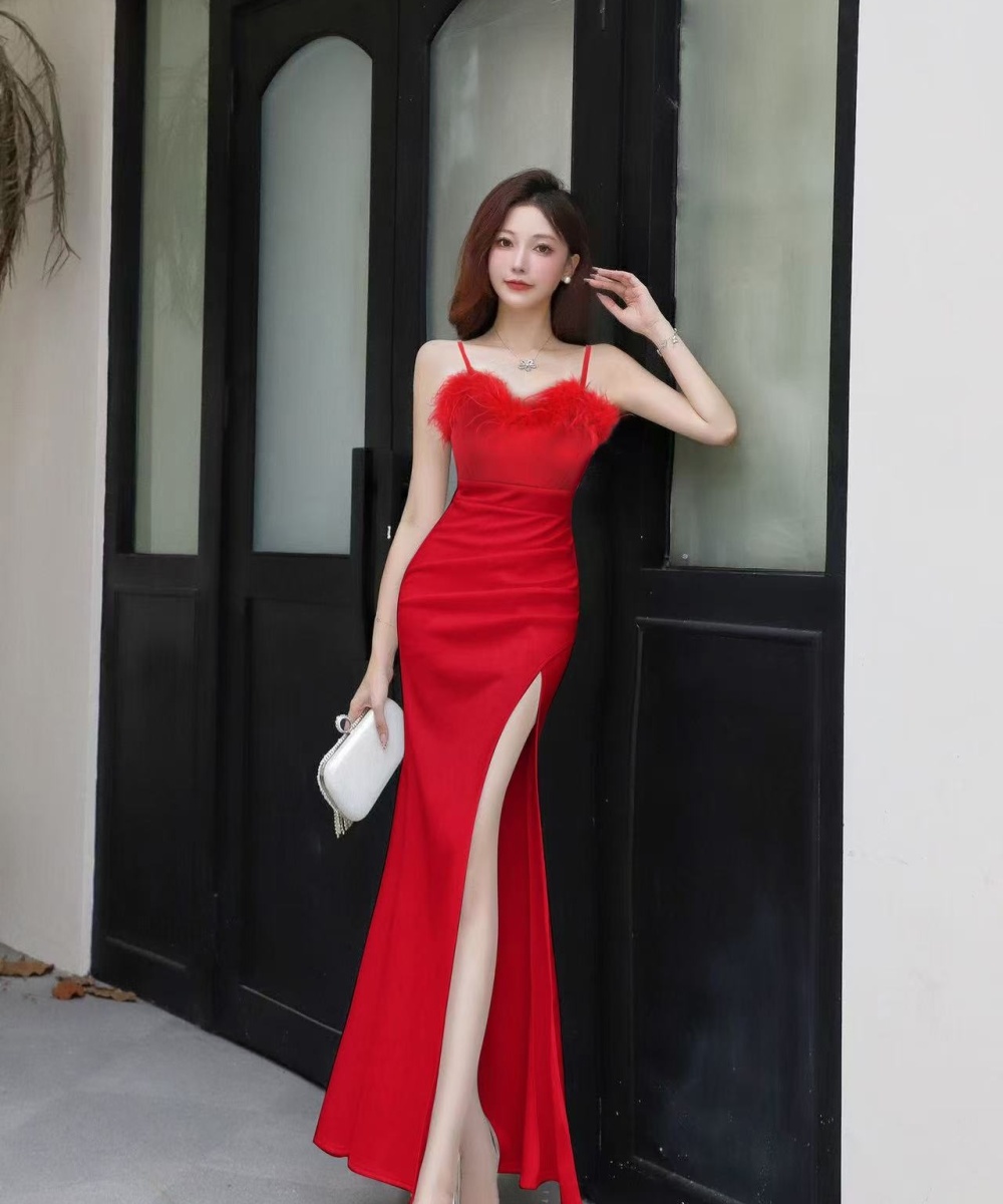 Slim long dress wrapped chest evening dress