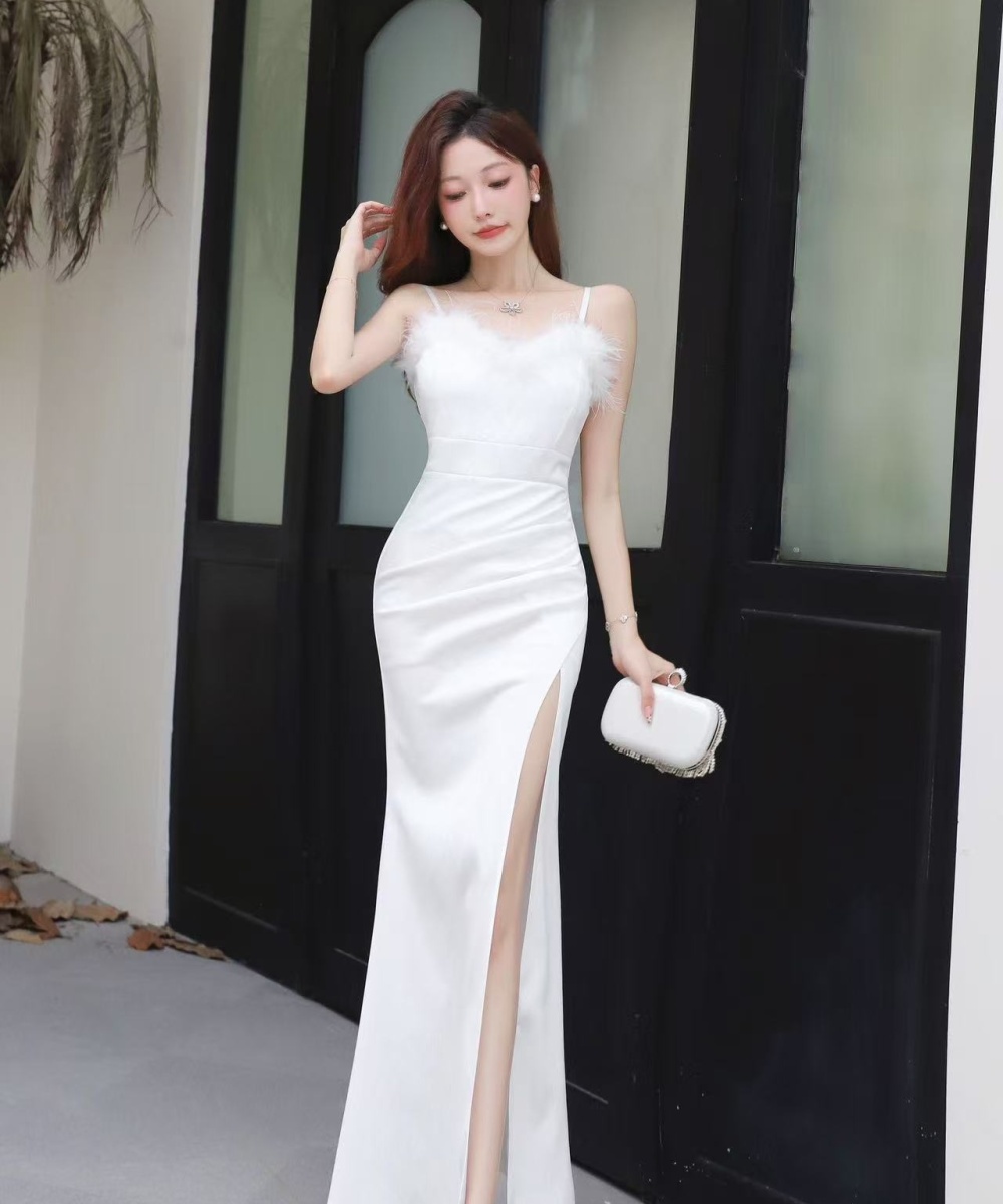 Slim long dress wrapped chest evening dress