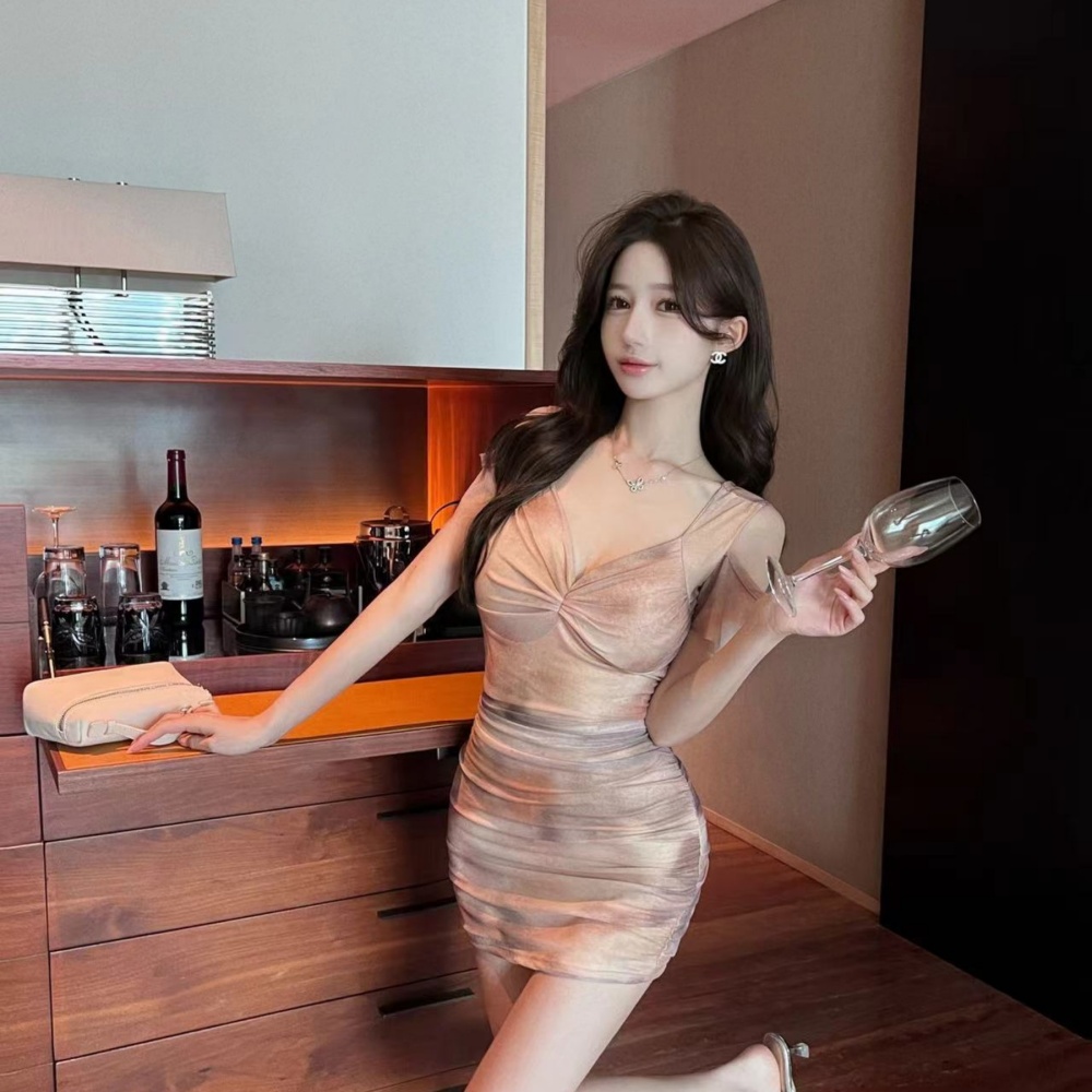 Tight sexy bottoming gauze short strapless dress