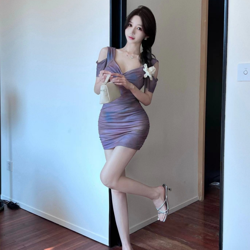 Tight sexy bottoming gauze short strapless dress