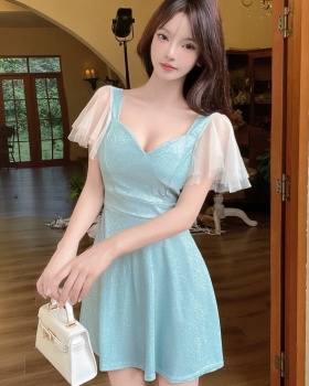 Yarn sleeve sexy V-neck short big skirt dress