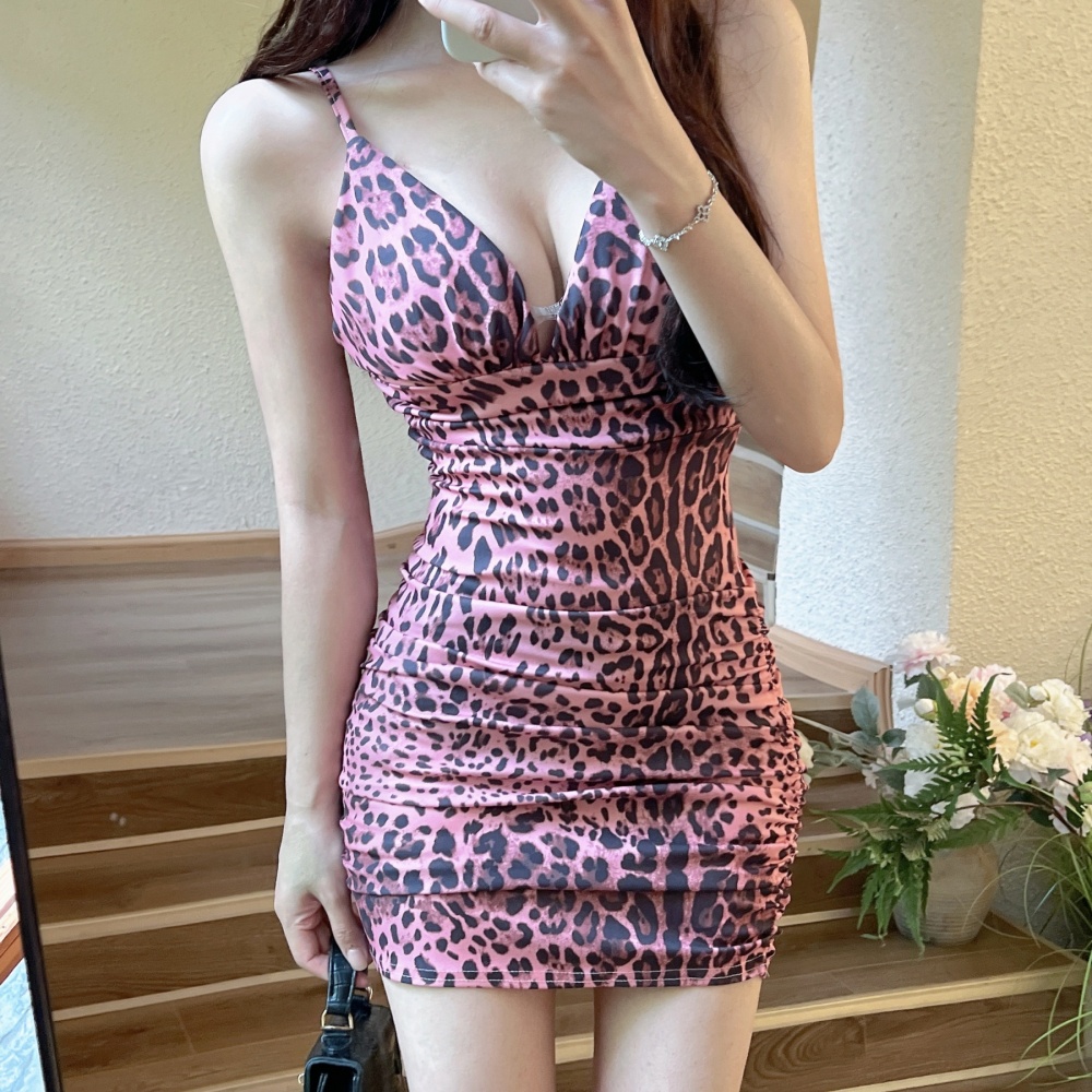 Spicegirl halter leopard T-back sling V-neck dress