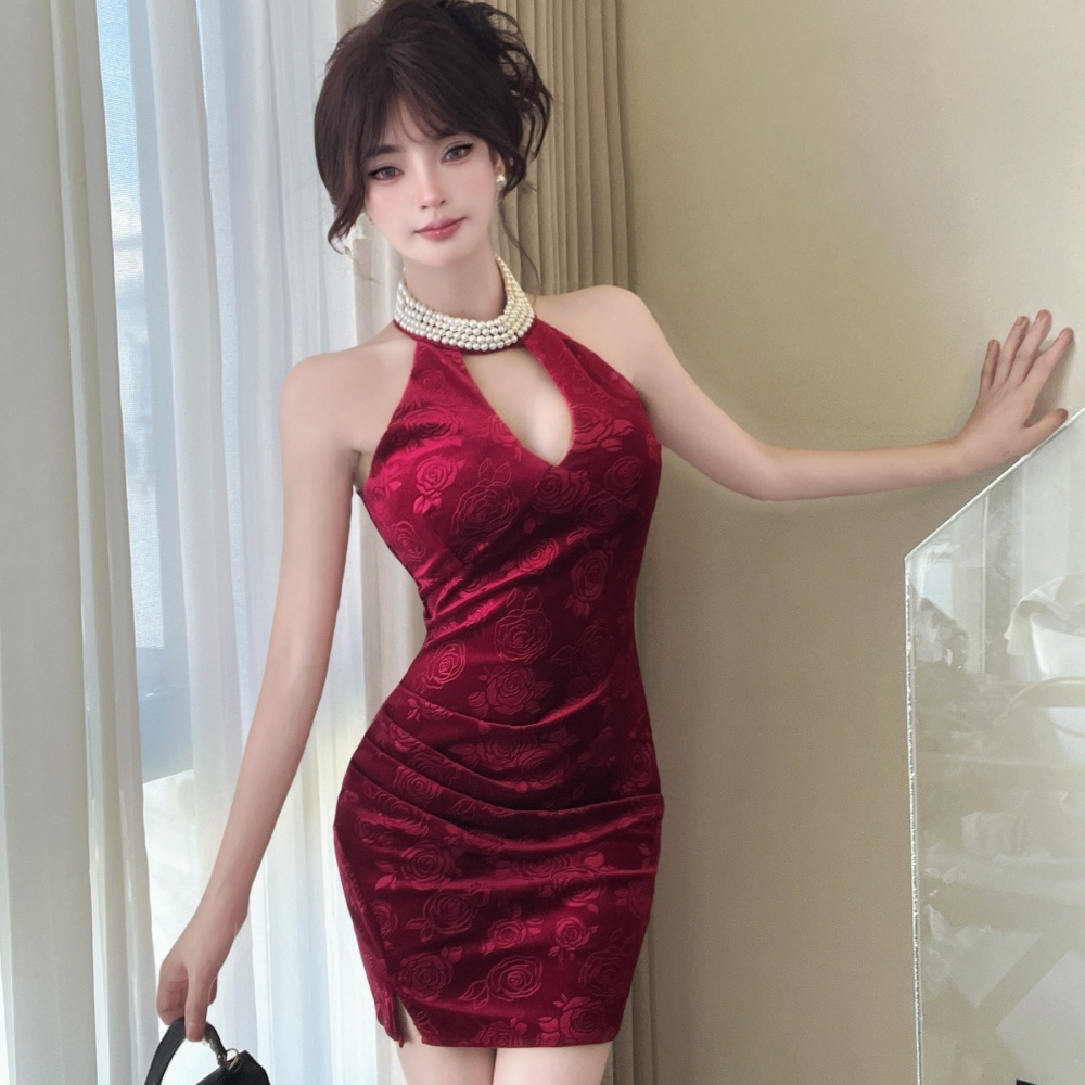 Package hip short sleeveless golden velvet bottoming dress