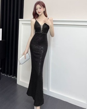 Light luxury sequins formal dress silver bride evening dress