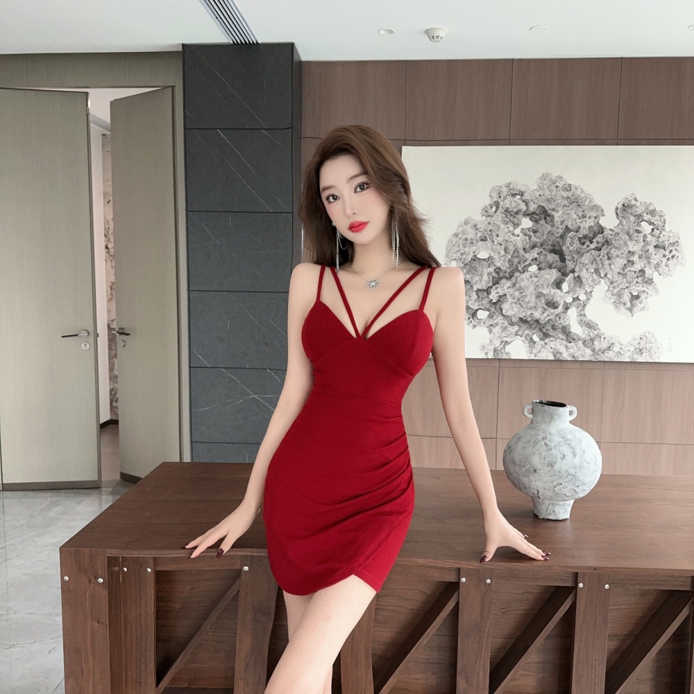 Sexy cotton elasticity tight double sling dress