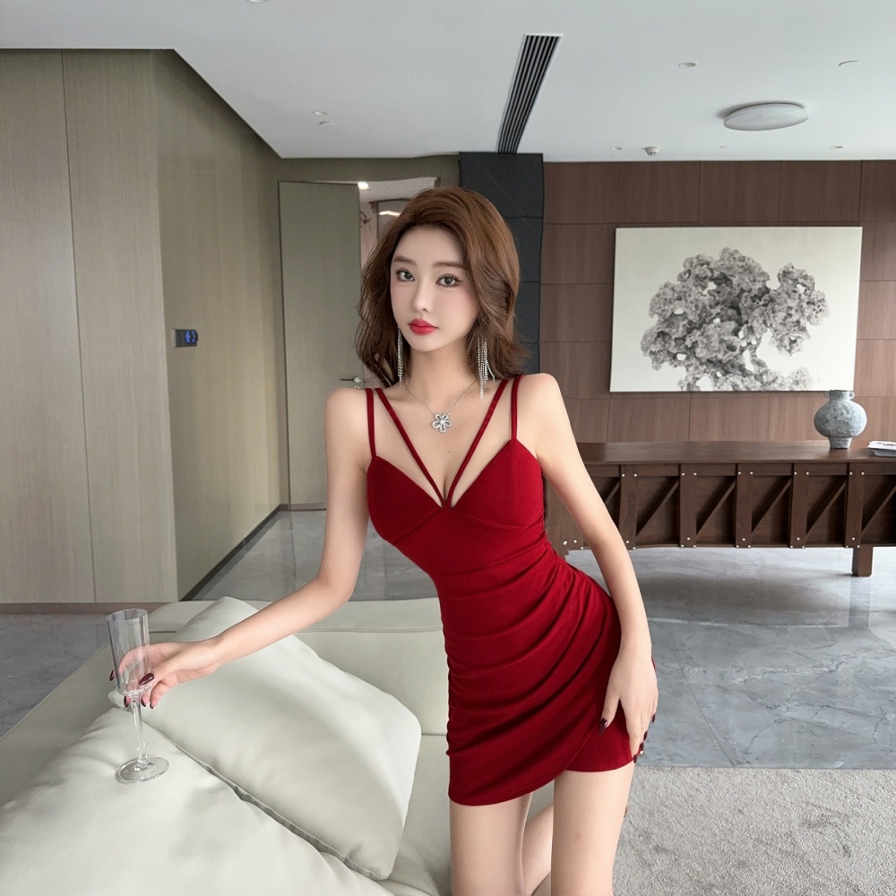 Sexy cotton elasticity tight double sling dress