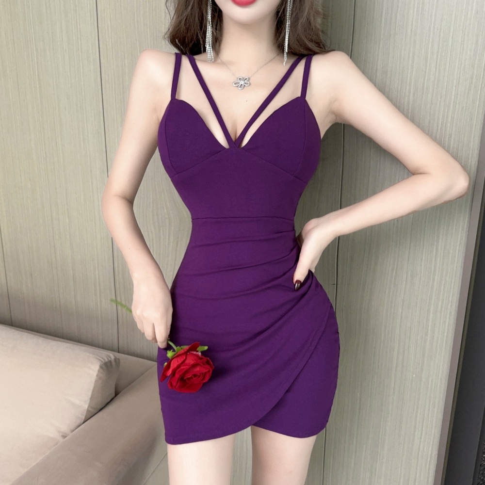 Sexy cotton elasticity tight double sling dress