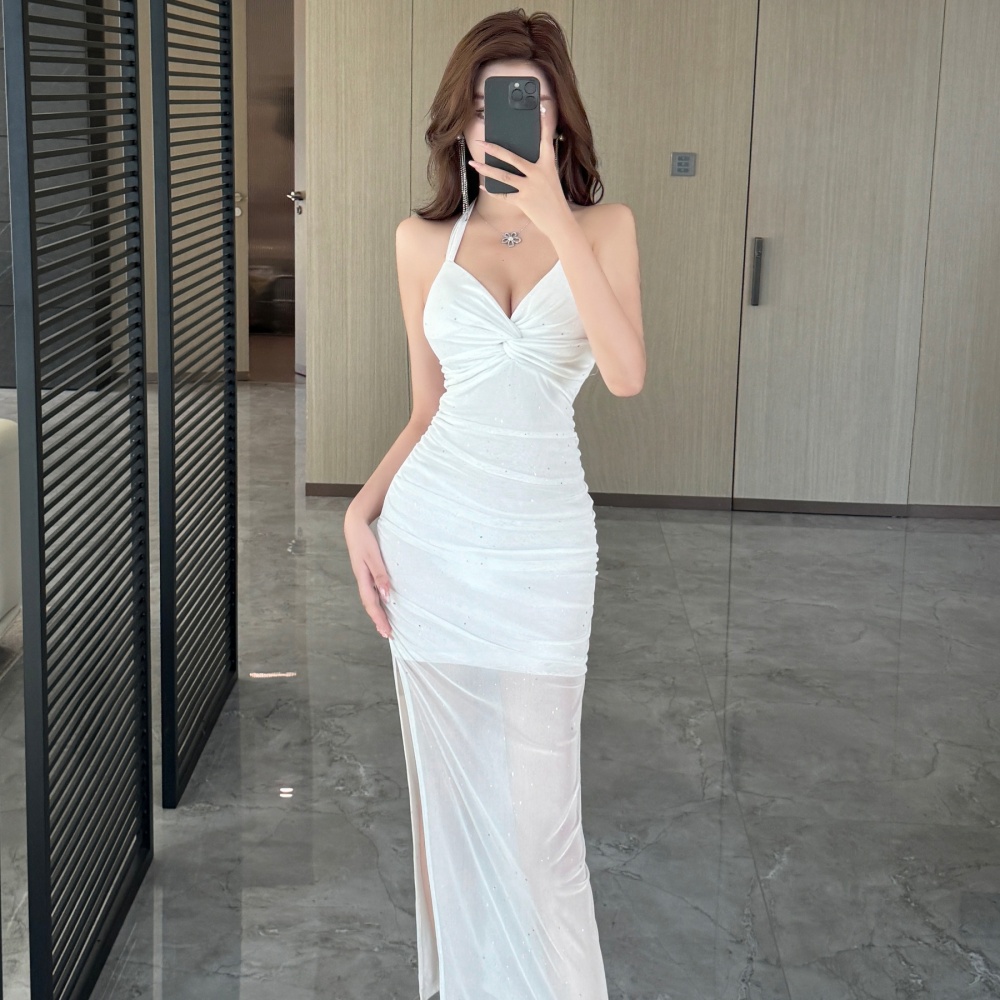 Long gauze sexy package hip halter dress