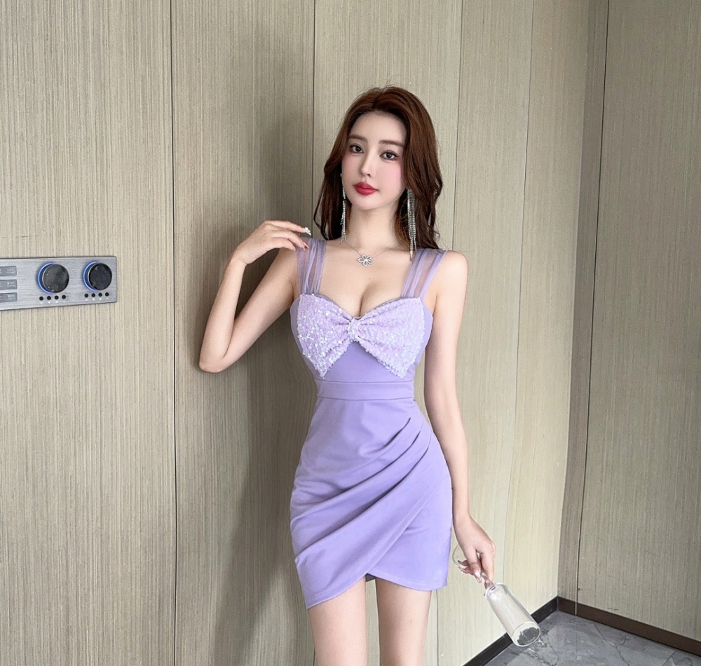 Sexy splice sling package hip bow short dress