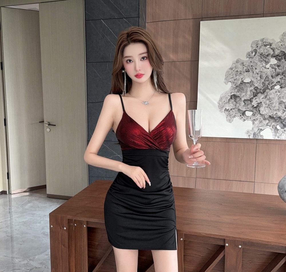 V-neck low-cut cross package hip short sexy sling dress