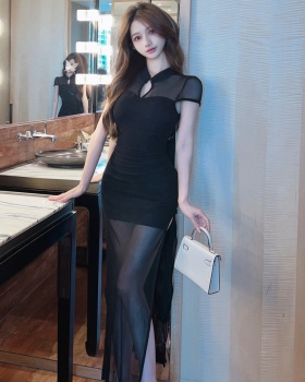 Bottoming gauze long cheongsam tight splice sexy dress