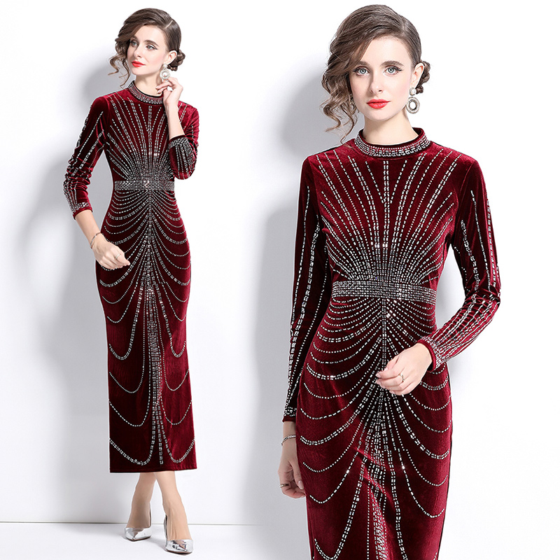 Banquet ladies dress long velvet long dress for women