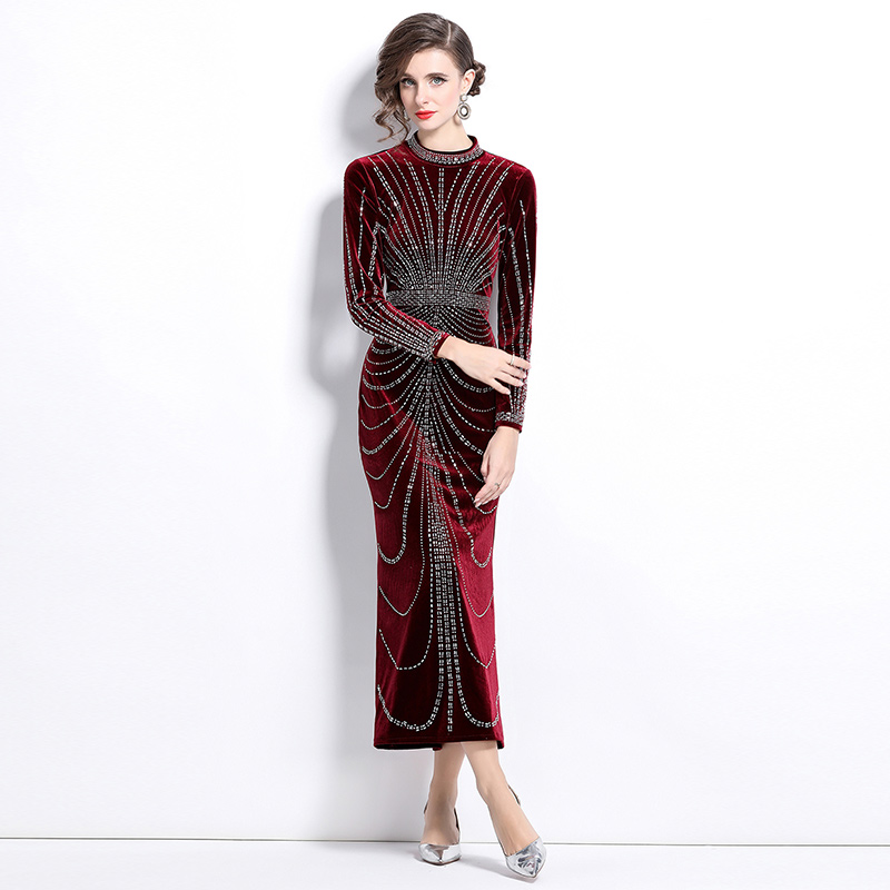 Banquet ladies dress long velvet long dress for women