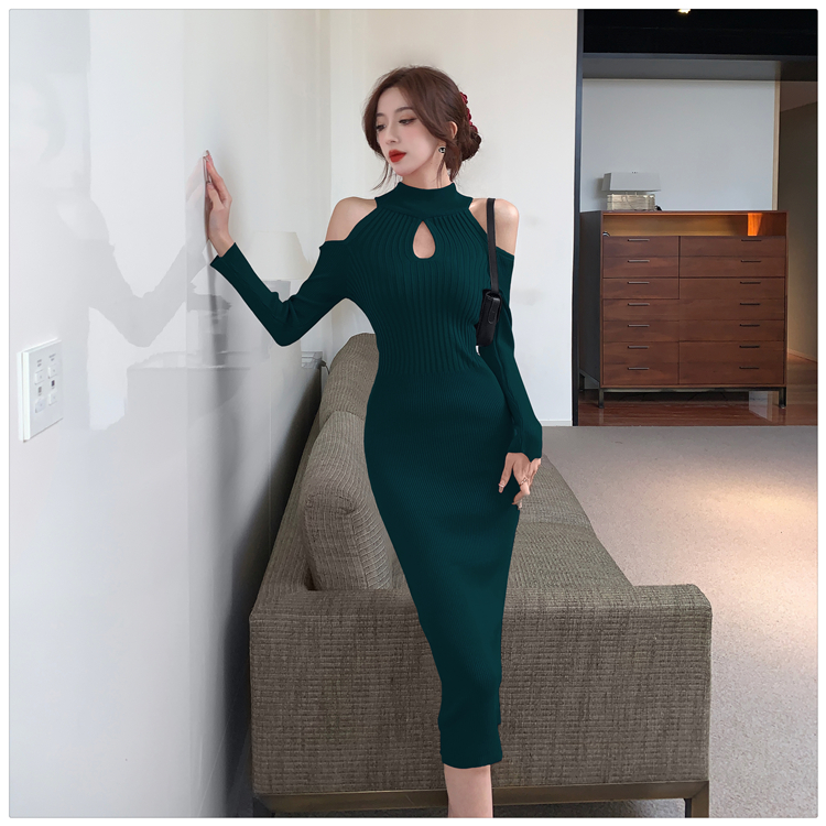 Knitted autumn and winter strapless ladies dress for women