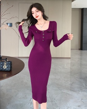 Bottoming knitted long dress package hip unique sweater