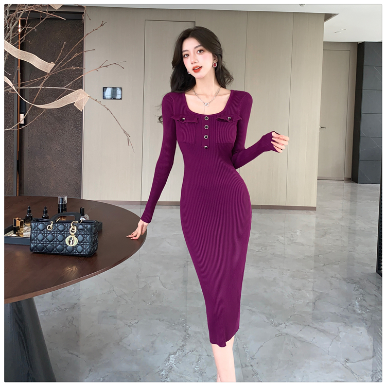 Bottoming knitted long dress package hip unique sweater