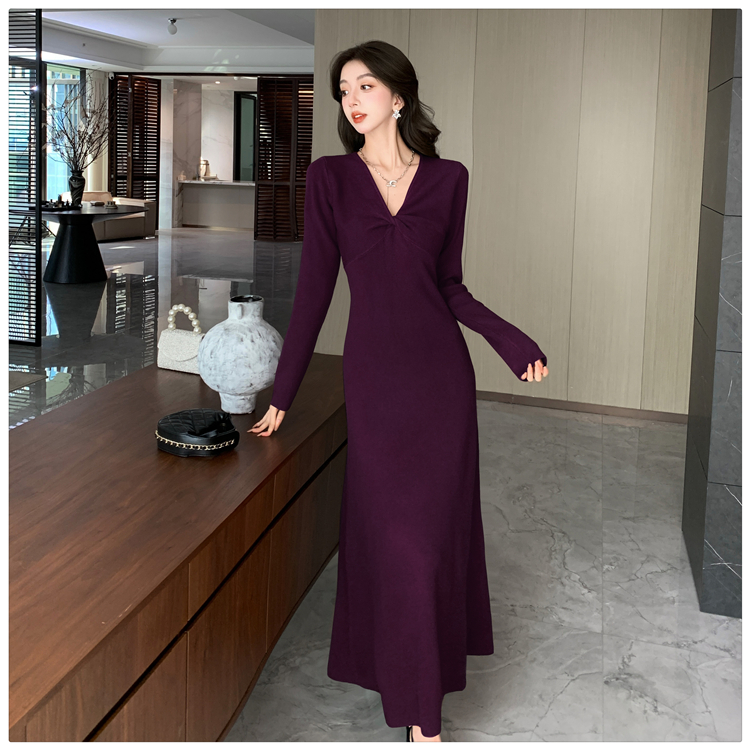 Temperament long dress knitted sweater for women